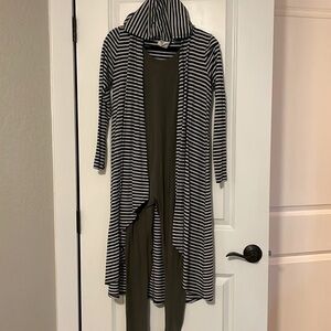 High Low hooded black and white striped maxi cardigan size small